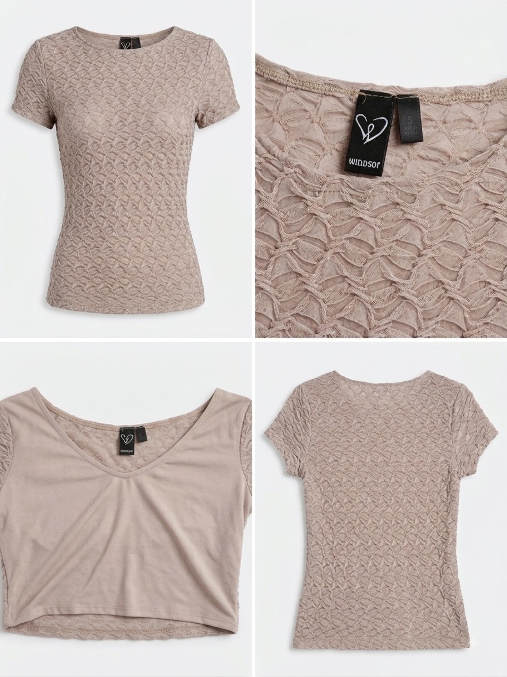 Windsor Tan Textured Sheer Short Sleeve Crop Top - Size Small - Like New